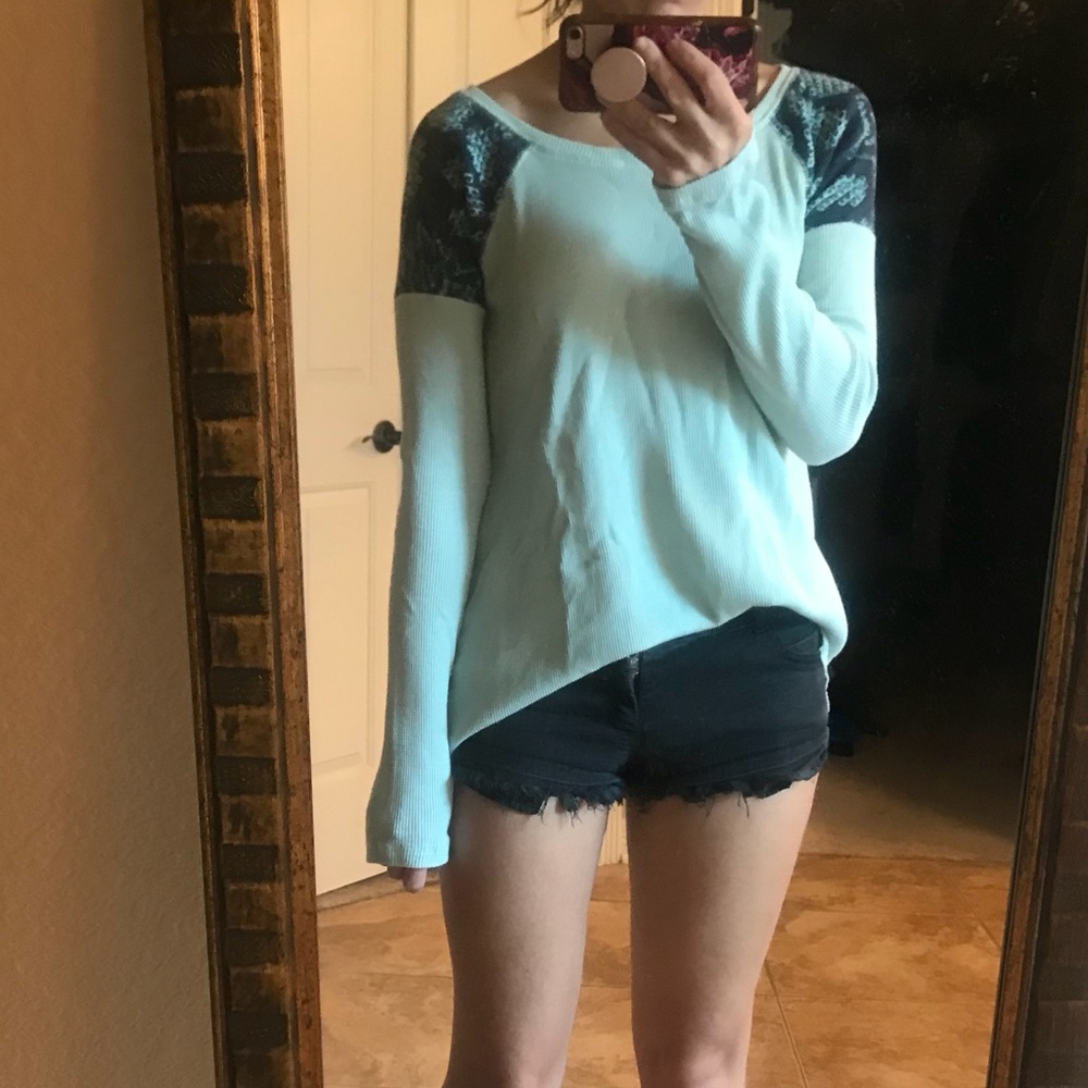Roxy Pac Sun Waffle Boho Knot Mint Thermal Top
